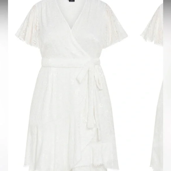City Chic Sweet Love Lace Faux Wrap Mini Dress - Ivory | Size XL/22 - Picture 4 of 16